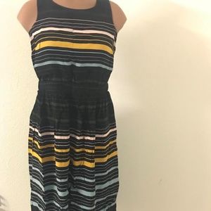 Loft Striped Blouson Midi Dress